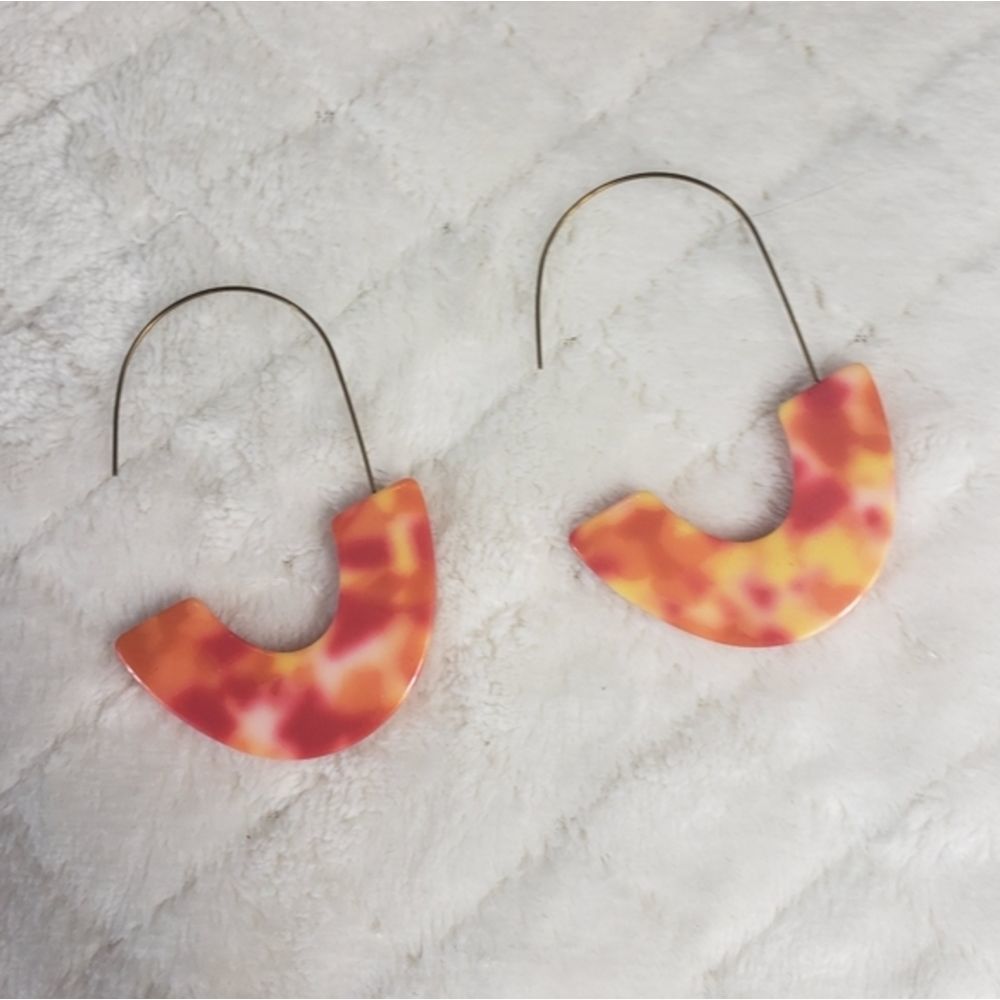 Bohemian Orange Pink White Horseshoe Drop Dangle Resin Earrings